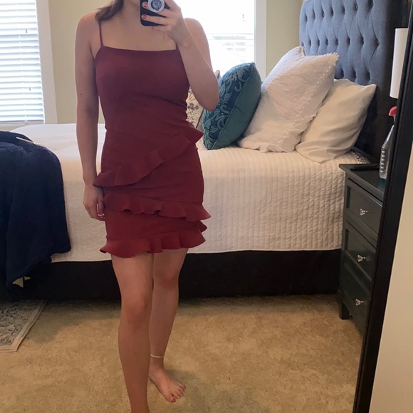 Dresses & Skirts - bodycon red/maroon mini dress with Ruffle